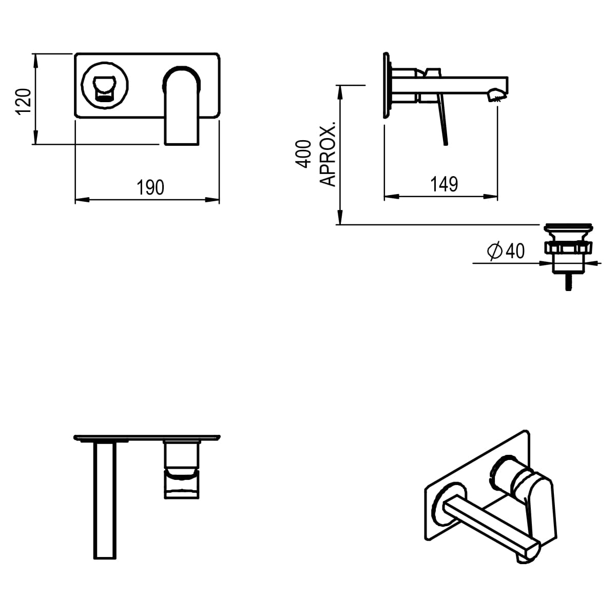 GRIFERIA MONOCOMANDO LAVATORIO PARED RAPTOR CROMO – 10 AÑOS DE GARANTÍA [9480CRCR]