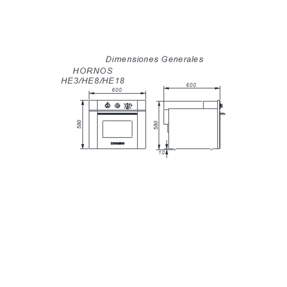 HORNO ELÉCTRICO 52LTS HEV18  - EMPOTRAR - CON LUZ, GRILL Y TERMOSTATO - 60CMX60CM - ESPEJADO - DOMEC [52943]