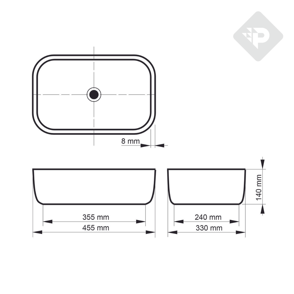 BACHA APOYO RECTANGULAR A426NE PIAZZA - LAVATORIO PILETA - COLOR NEGRO