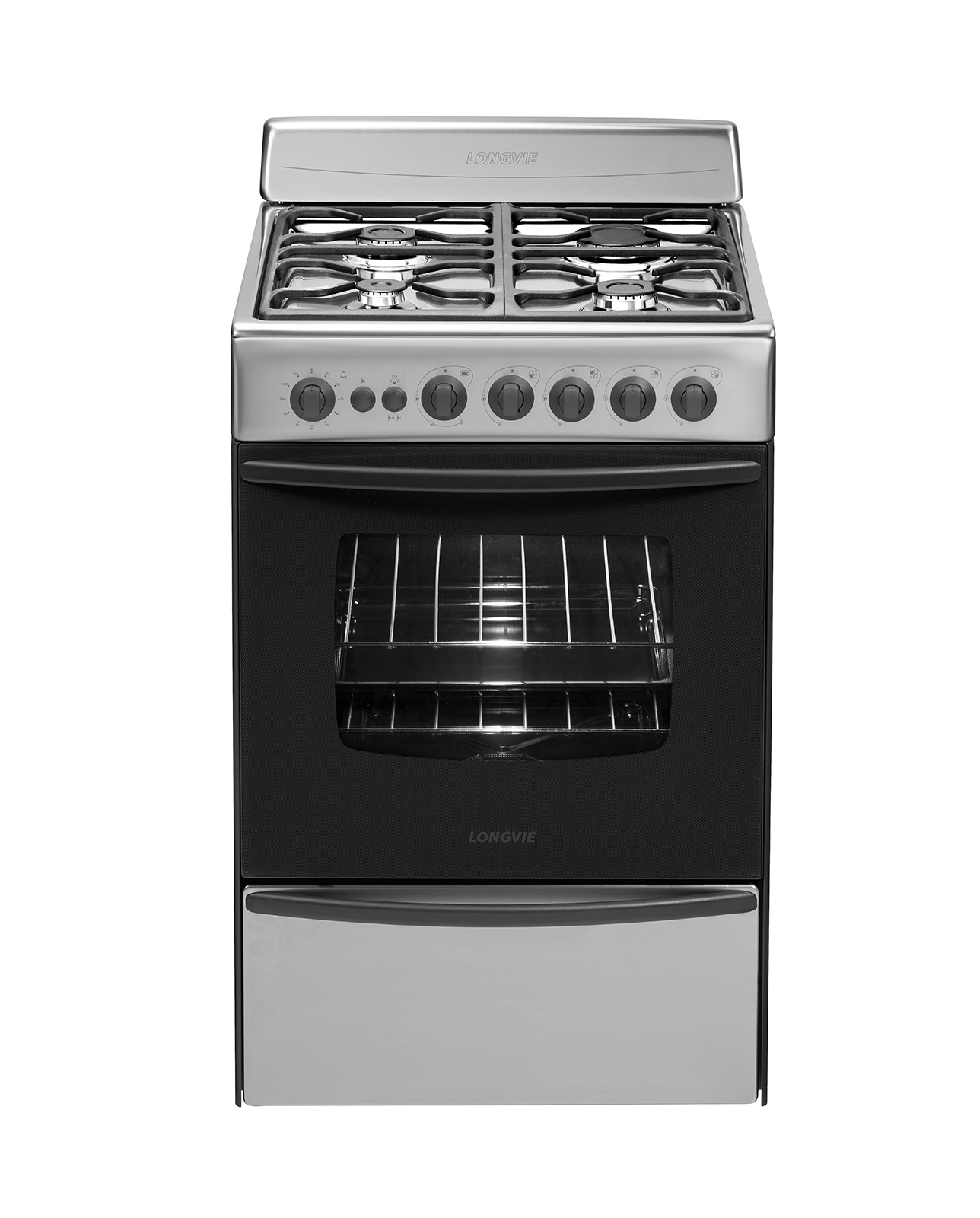 COCINA A GAS 56 CM LONGVIE - ACERO INOXIDABLE CON REJAS DE HIERRO FUNDIDO