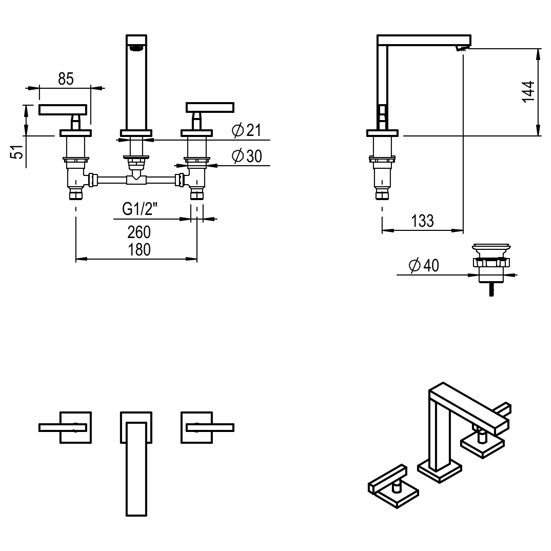 GRIFERIA BICOMANDO LAVATORIO BLOCK LEVER BLACK HIDROMET – 10 AÑOS DE GARANTÍA [03406NEGR]