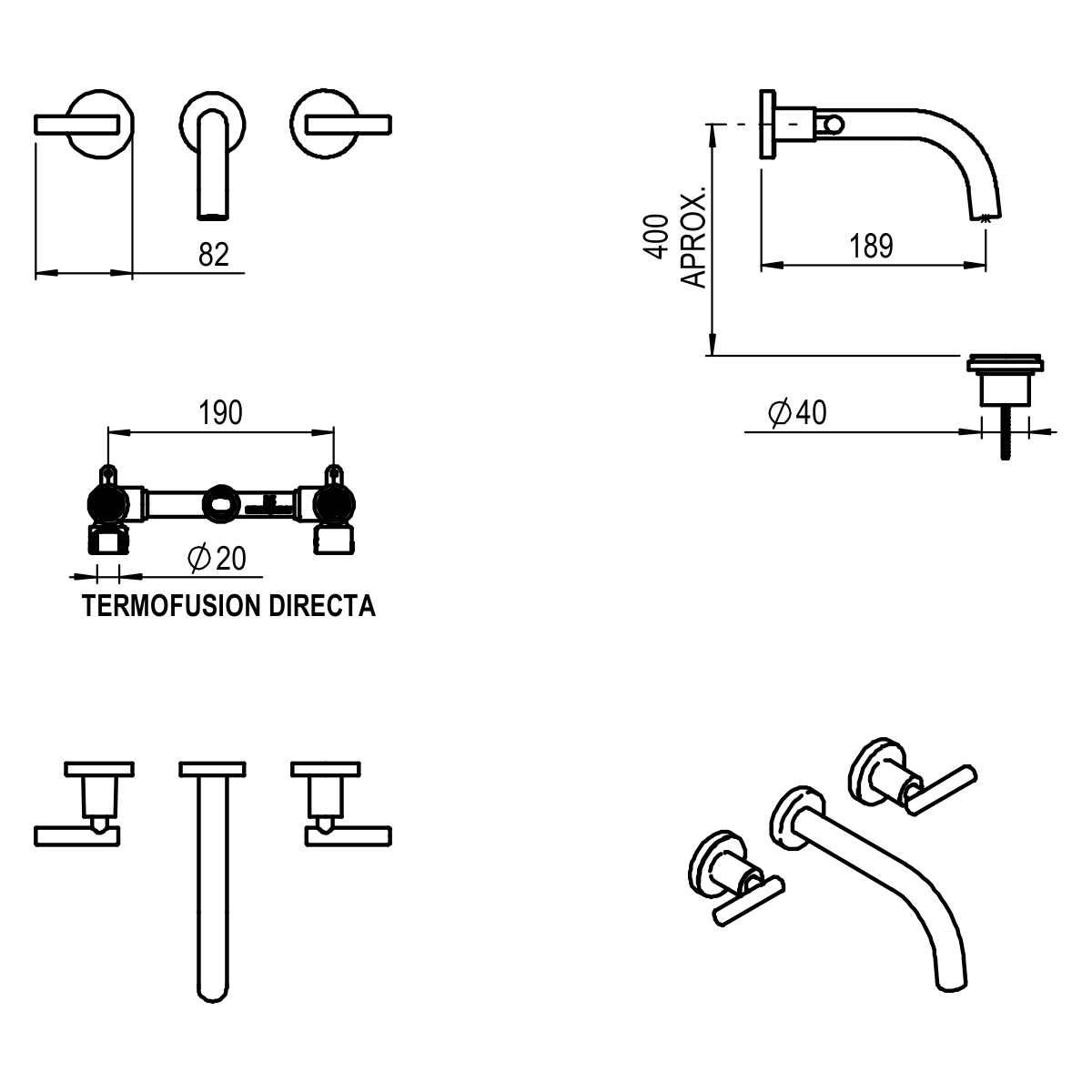 GRIFERIA BICOMANDO LAVATORIO DE PARED SUN LEVER CROMO HIDROMET – 10 AÑOS DE GARANTÍA [04590CRCR]