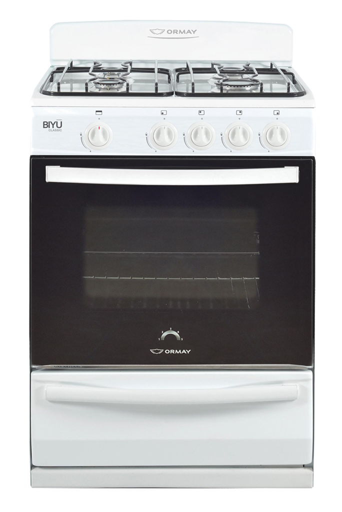 COCINA MULTIGAS 4 HORNALLAS CON REJILLAS DIVIDIDAS  - EFICIENCIA ENERGÉNITCA A+ - CRISTAL TEMPLADO - PARRILLA - BLANCO  - ORMAY [BIYU BL]