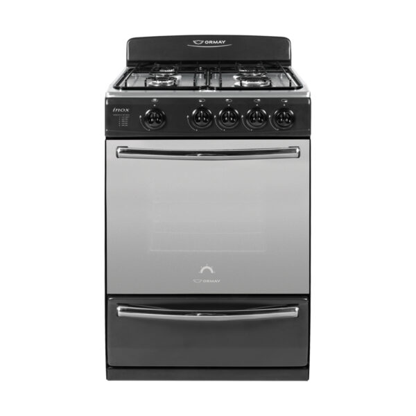 COCINA MULTIGAS 4 HORNALLAS CON REJILLAS DIVIDIDAS  - EFICIENCIA ENERGÉNITCA A+ - CRISTAL ESPEJADO - PARRILLA - NEGRO - ORMAY [INOX N]