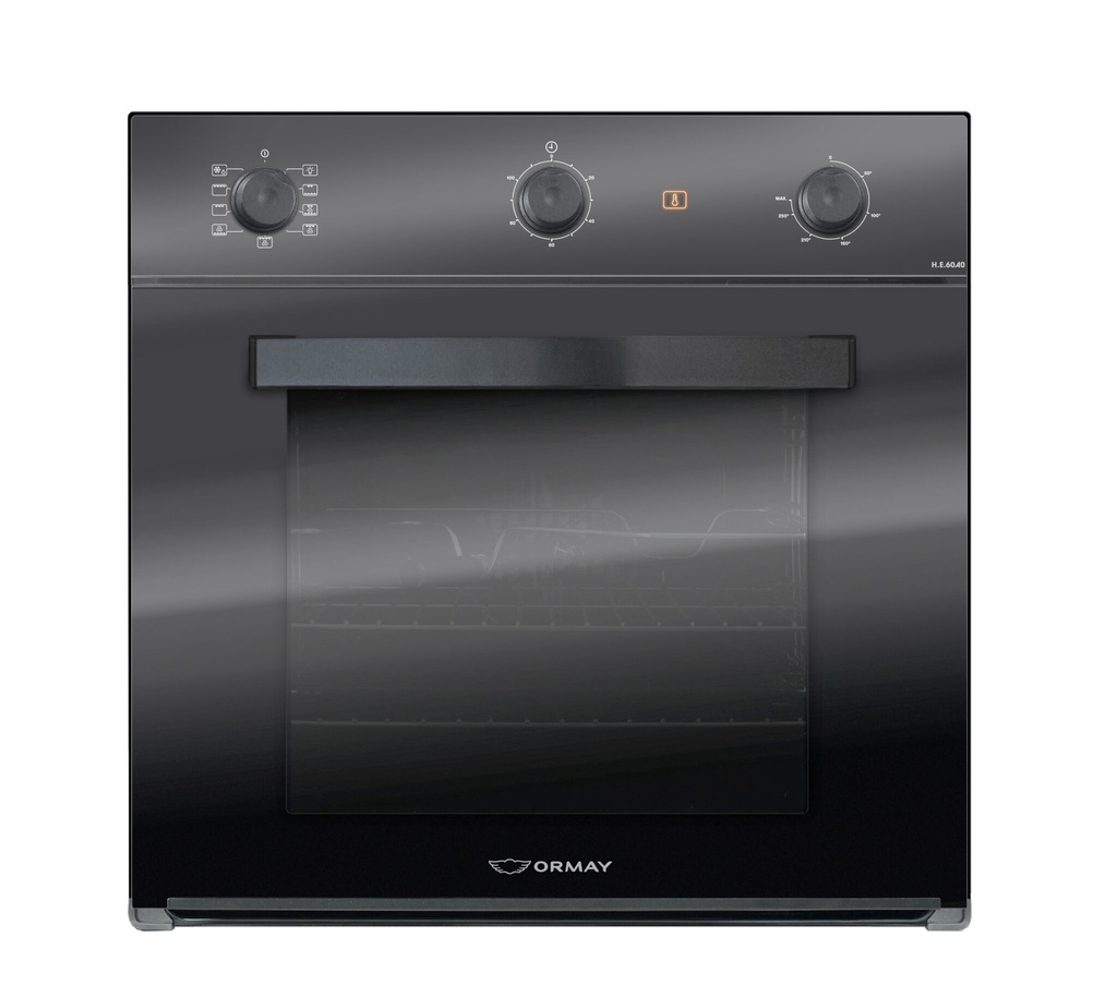 HORNO ELÉCTRICO 60 LTS -  EMPOTRABLE - CON GRIL, TIMER,  8 FUNCIONES Y TRIPLE CRISTAL - 60X60CM- NEGRO - ORMAY [HE-60A0]