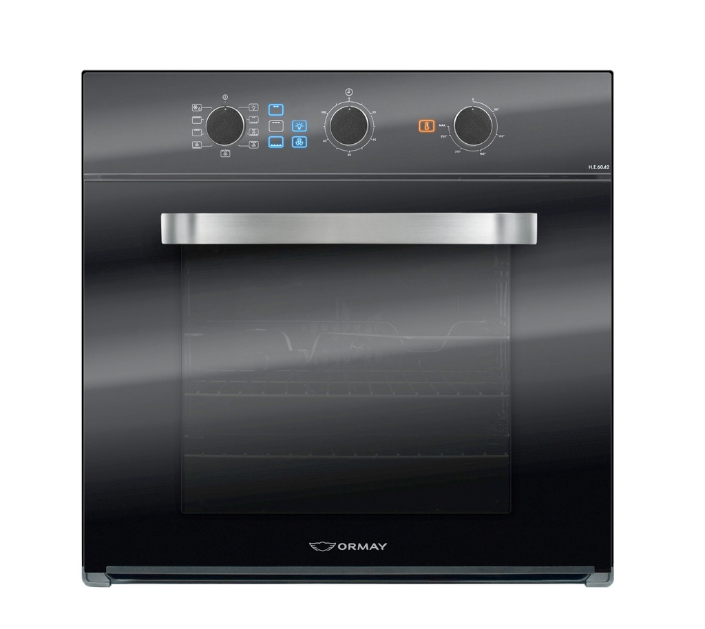 HORNO ELÉCTRICO 60 LTS -  EMPOTRABLE - CON GRIL, TIMER,  8 FUNCIONES Y TRIPLE CRISTAL - 60X60CM - NEGRO - ORMAY [HE-60A2]