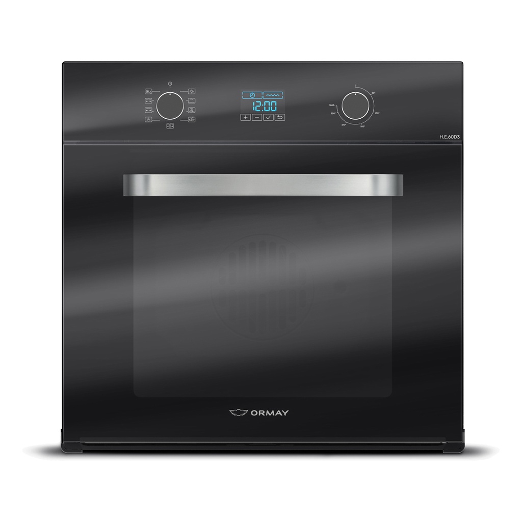 HORNO ELÉCTRICO 60 LTS -  EMPOTRABLE - CON GRIL, TIMER,  SPIEDO,  FUNCIONES Y TRIPLE CRISTAL - 60X60CM - NEGRO- ORMAY [HE-60D3]