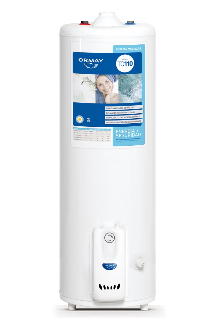   TERMOTANQUE A GAS 115 LTS - CONEXIÓN SUPERIOR - ORMAY [TQ 110] 