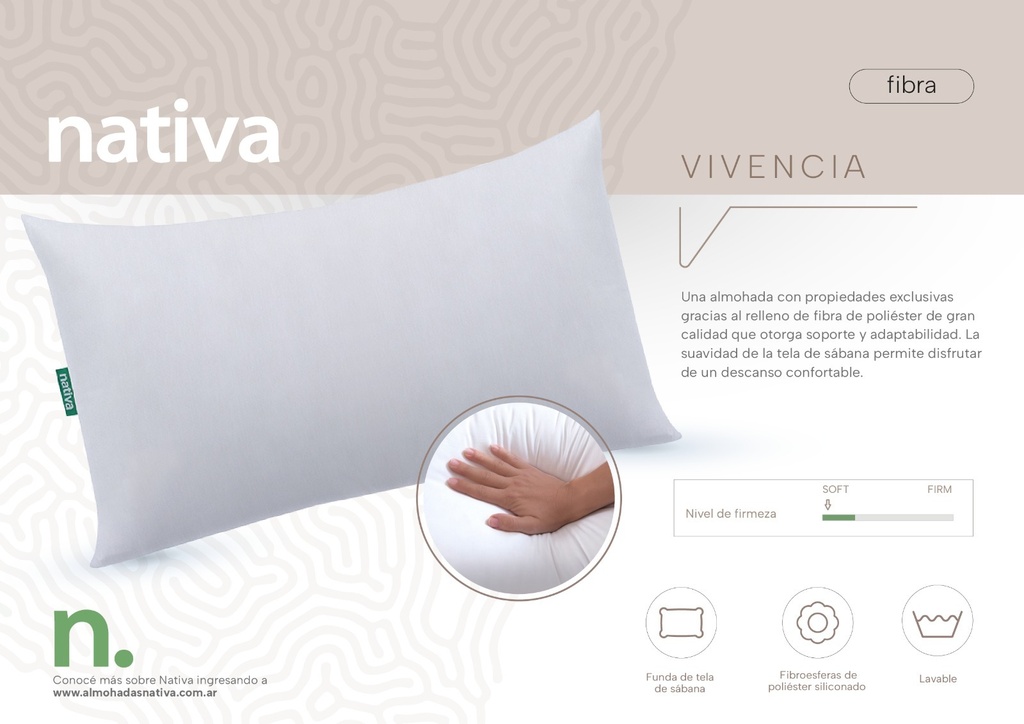 ALMOHADA FIBRA VIVENCIA 0.70x0.40 MTS - NATIVA  [92790]
