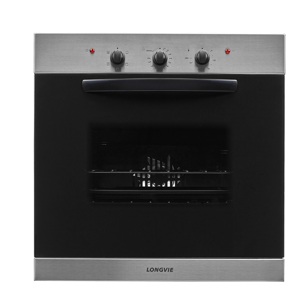 HORNO ELÉCTRICO 56LTS -  EFICIENCIA ENERGÉTICA: D  - CON LUZ, TIMER, TERMOSTATO, 5 FUNCIONES Y DOBLE VIDRIO TEMPLADO - 60X60CM - ACERO INOXIDABLE - LONGVIE [HE1500X]