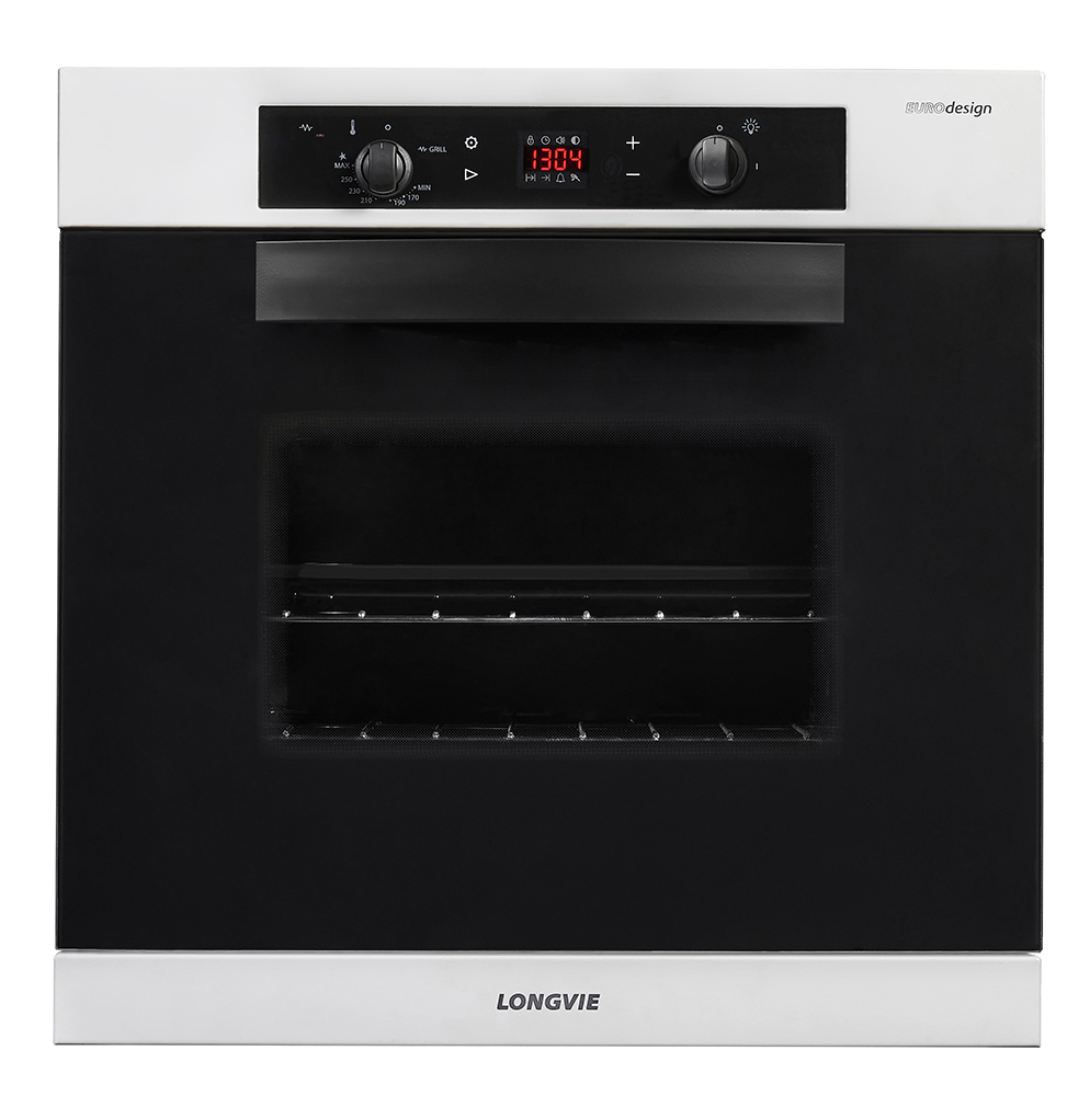 HORNO ELÉCTRICO 56LTS - EFICIENCIA ENERGÉTICA: A++ - CON LUZ, TIMER, TERMOSTATO, 5 FUNCIONES Y DOBLE VIDRIO TEMPLADO - 60X60CM - BLANCO - LONGVIE [H6900BT]