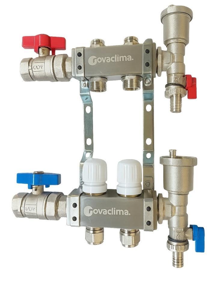 COLECTOR PREMONTADO 1" ACERO INOXIDABLE 3 CIRCUITOS - INCLUYE VALVULAS ESFERICAS, ADAPTADORES Y PURGUES AUTOMATICOS - NOVA CLIMA