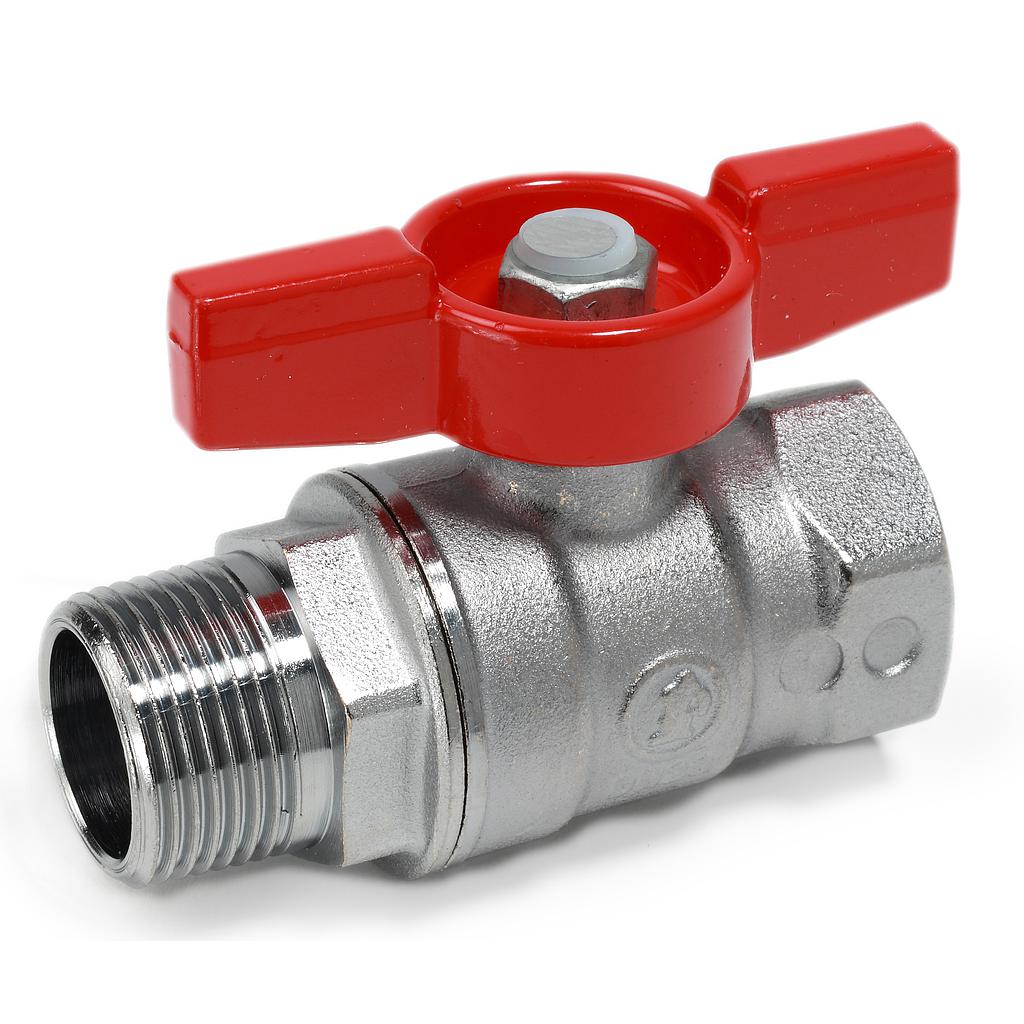 VÁLVULA ESFÉRICA HEMBRA-MACHO PALANCA MARIPOSA ROJA - PASO TOTAL 3/4"