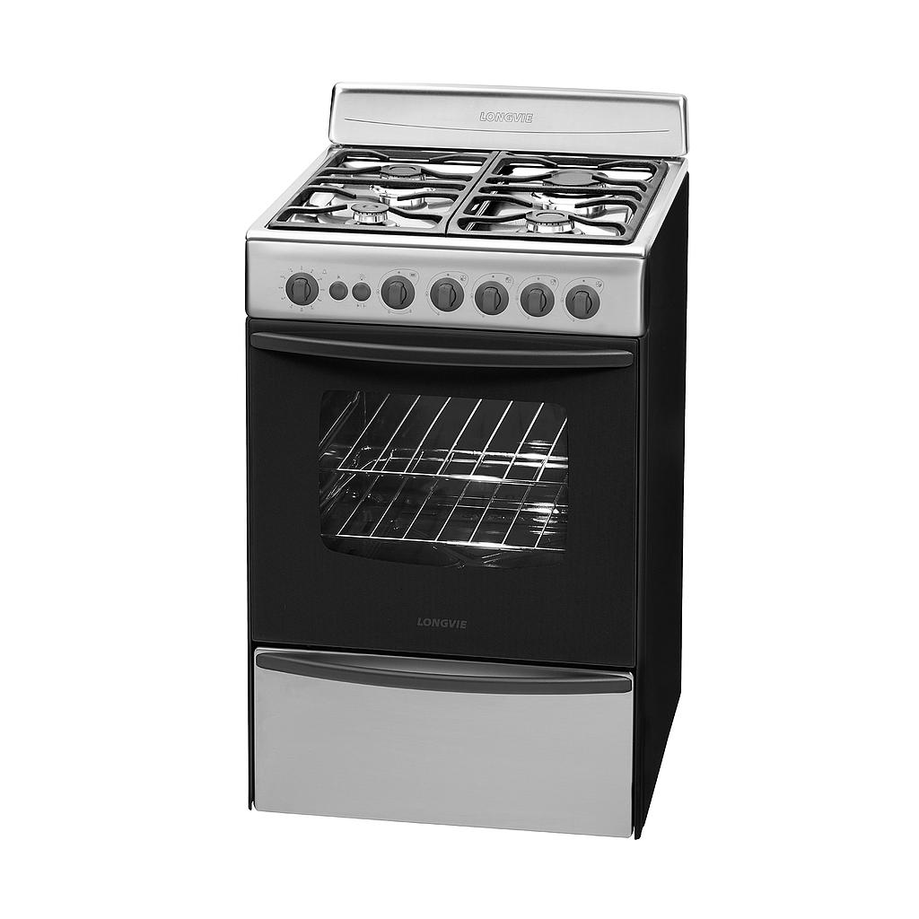 COCINA A GAS 56 CM LONGVIE - ACERO INOXIDABLE CON REJAS DE HIERRO FUNDIDO