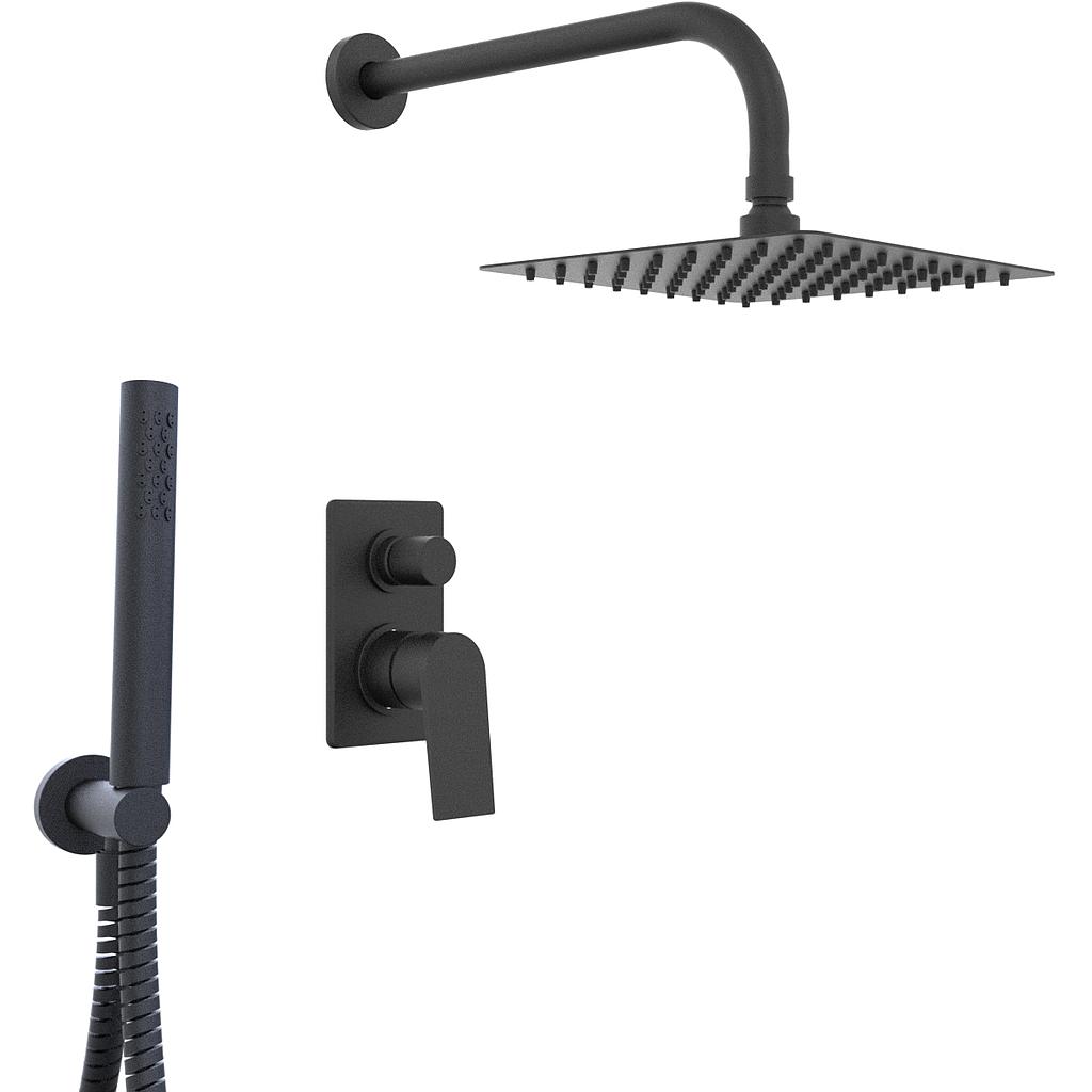 GRIFERIA DUCHA 2 VIAS CON LLUVIA Y DUCHADOR RAPTOR HIDROMET - BLACK - 10 AÑOS DE GARANTIA [9412NEGR]