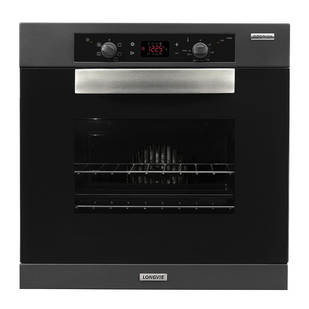 HORNO ELÉCTRICO 68,5LTS   - EFICIENCIA ENERGÉTICA: A - CON LUZ, TIMER, TERMOSTATO, PROGRAMACIÓN TOUCH, 5 FUNCIONESY DOBLE VIDRIO TEMPLADO - 60X60CM - NEGRO - LONGVIE [HE6900G]