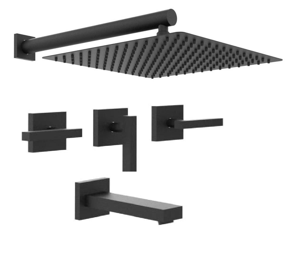 GRIFERIA BICOMANDO DUCHA CON TRANSFERENCIA BLOCK LEVER BLACK HIDROMET – 10 AÑOS DE GARANTÍA [03408NEGR]