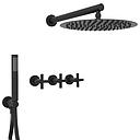 GRIFERIA BICOMANDO DUCHA CON TRANSFERENCIA 2 VIAS CON DUCHADOR FLAT CRUZ BLACK HIDROMET – 10 AÑOS DE GARANTÍA [84155NEGR]