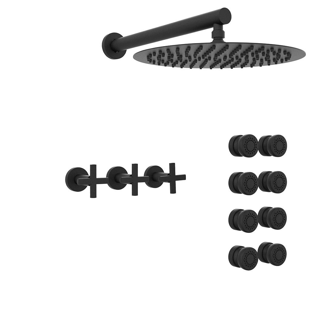 GRIFERIA BICOMANDO DUCHA CON TRANSFERENCIA 2 VIAS CON ESCOCESA FLAT CRUZ BLACK HIDROMET – 10 AÑOS DE GARANTÍA [84157NEGR]