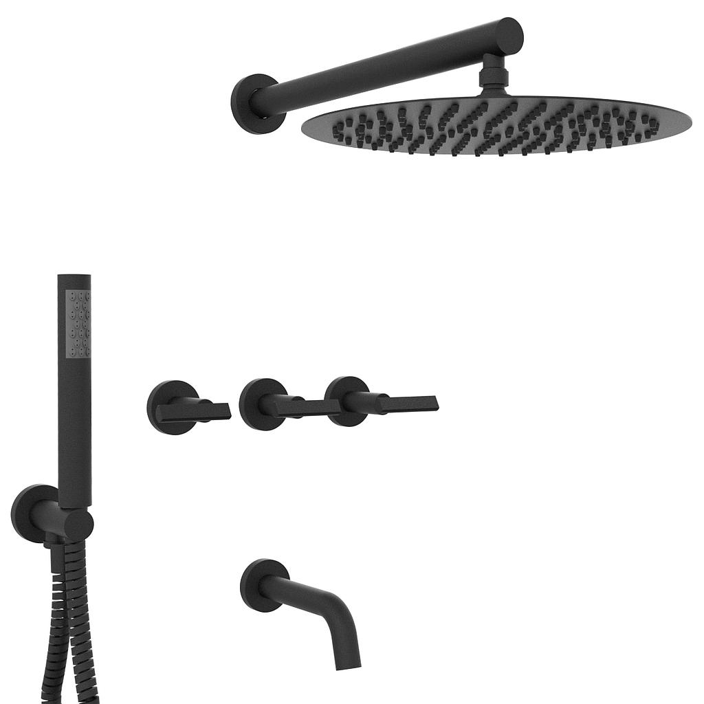 GRIFERIA BICOMANDO DUCHA CON TRANSFERENCIA 3 VIAS CON DUCHADOR  FLAT LEVER BLACK HIDROMET – 10 AÑOS DE GARANTÍA [84110NEGR]