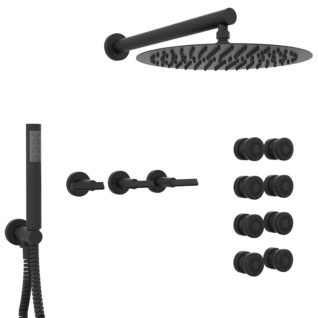 GRIFERIA BICOMANDO DUCHA CON TRANSFERENCIA 3 VIAS CON DUCHADOR CON ESCOCESA FLAT LEVER BLACK HIDROMET – 10 AÑOS DE GARANTÍA [84147NEGR]