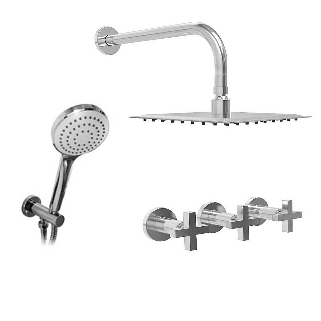 GRIFERIA BICOMANDO DUCHA 2 VIAS CON TRANSFERENCIA CON DUCHADOR LOOK CRUZ CROMO HIDROMET – 10 AÑOS DE GARANTÍA [31163CRCR]