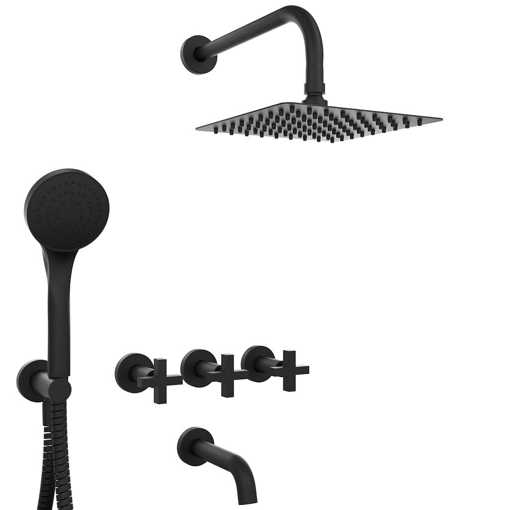 GRIFERIA BICOMANDO DUCHA 3 VIAS CON DUCHADOR LOOK CRUZ BLACK HIDROMET – 10 AÑOS DE GARANTÍA [31105NEGR]