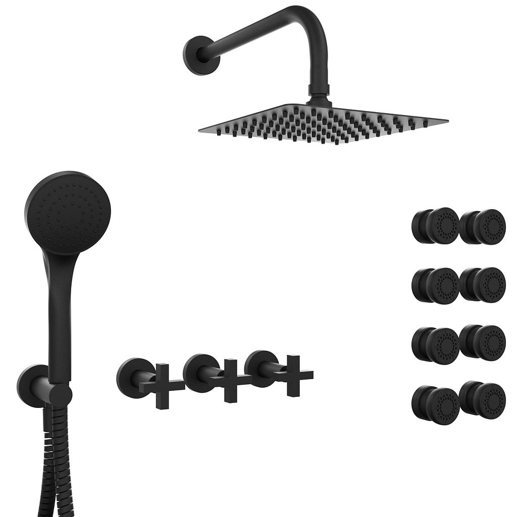 GRIFERIA BICOMANDO DUCH 3 VIAS CON ESCOCESA CON DUCHADOR LOOK CRUZ BLACK HIDROMET – 10 AÑOS DE GARANTÍA [31146NEGR]