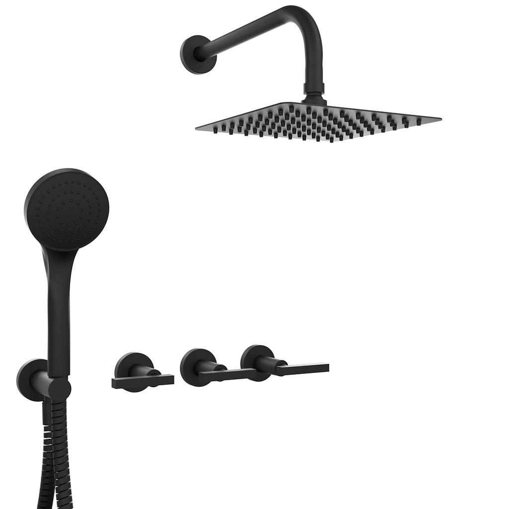 GRIFERIA BICOMANDO DUCHA 2 VIAS CON TRANSFERENCIA CON DUCHADOR LOOK LEVER BLACK HIDROMET – 10 AÑOS DE GARANTÍA [31153NEGR]