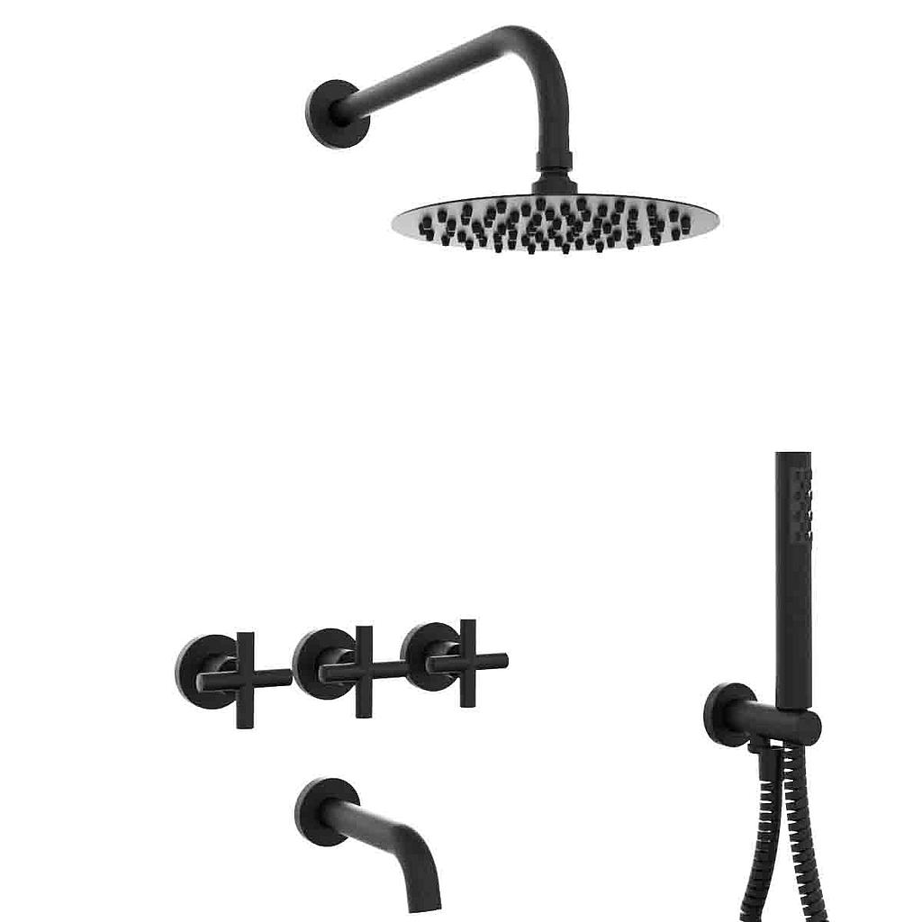 GRIFERIA BICOMANDO DUCHA 3 VIAS CON DUCHADOR SUN CRUZ BLACK HIDROMET – 10 AÑOS DE GARANTÍA [4505NEGR]