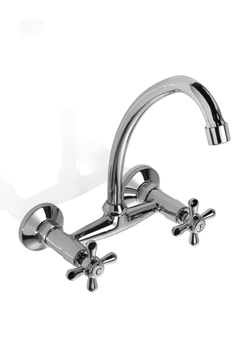 GRIFERÍA BICOMANDO CONVENCIONAL VILLAGE COCINA PARED DOS LLAVES CROMO PIAZZA [31411]