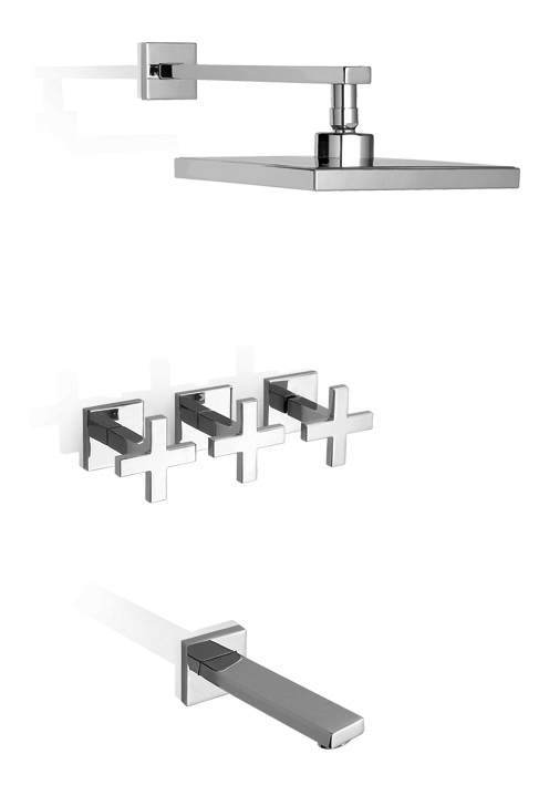 GRIFERÍA BICOMANDO CIERRE CERAMICO UNIQUE CRUZ DUCHA EMBUTIR CON TRANSFERENCIA CROMO PIAZZA [22806]