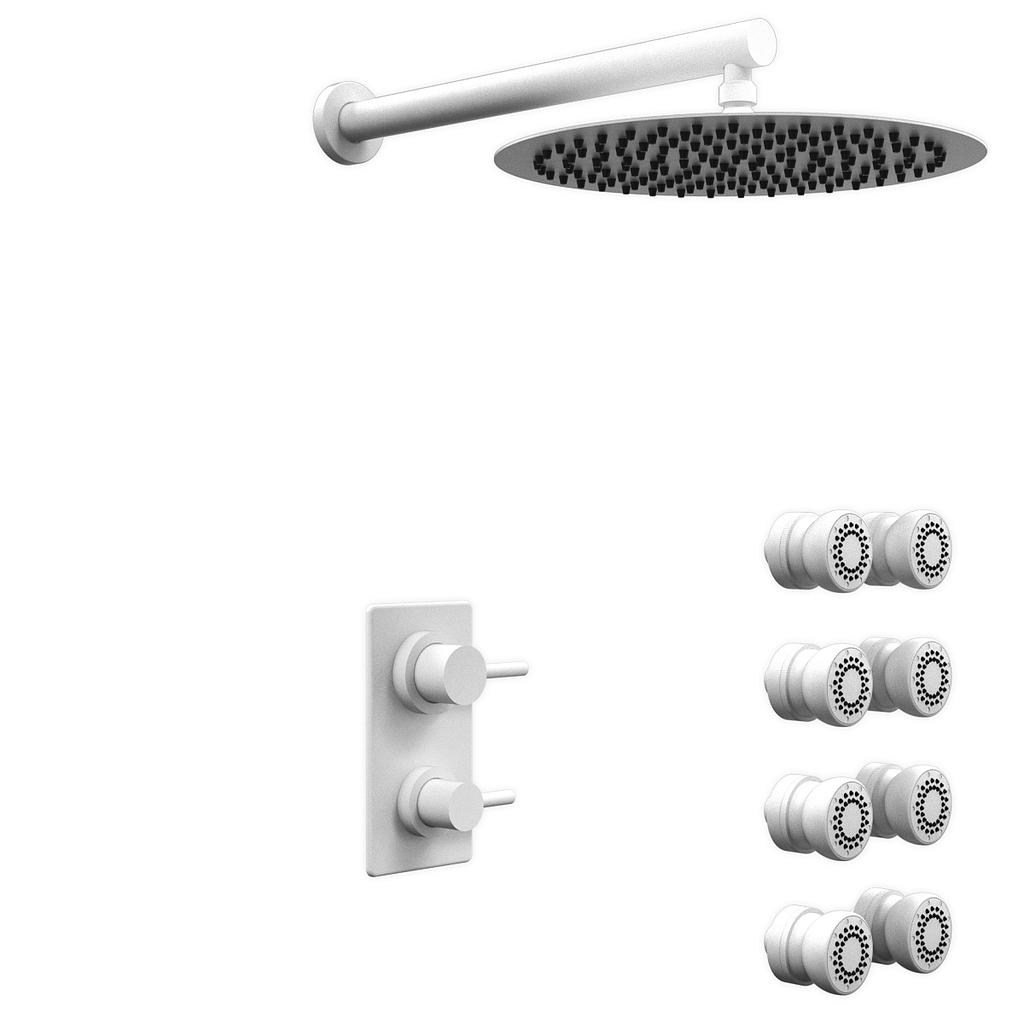 [26499] GRIFERÍA MONOCOMANDO DUCHA 2 VÍAS CON LLUVIA CON DUCHADOR Y  ESCOCESA  ONE WHITE HIDROMET – 10 AÑOS DE GARANTÍA [3013BLBL]