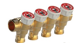 [27179] COLECTOR MODULAR CON VÁLVULAS DE CORTE Y VOLANTES MANUALES 3/4" x 16 - 3 CIRCUITOS - R585CY023 GIACOMINI - LNA (copia)