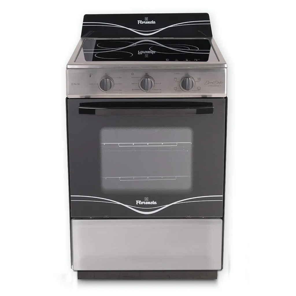 [27825] COCINA ELECTRICA 65LT 4 PUNTOS DE COCCION CON 3 FUNCIONES Y SUPERFICIE VITROCERAMICA - ACERO INOXIDABLE - FLORENCIA [FLOR6838E]
