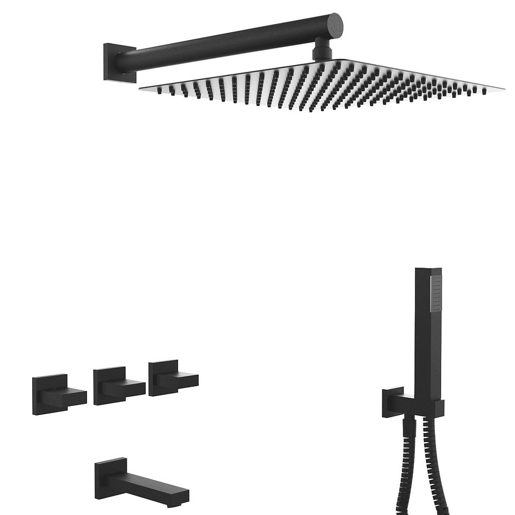 [23727] GRIFERIA BICOMANDO DUCHA 3 VIAS CON TRANSFERENCIA CON DUCHADOR BLOCK UP BLACK HIDROMET – 10 AÑOS DE GARANTÍA [34005NEGR]