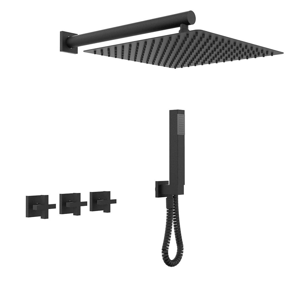 [23759] GRIFERIA BICOMANDO DUCHA 2 VIAS CON TRANSFERENCIA CON DUCHADOR BLOCK CRUZ BLACK HIDROMET – 10 AÑOS DE GARANTÍA [03463NEGR]