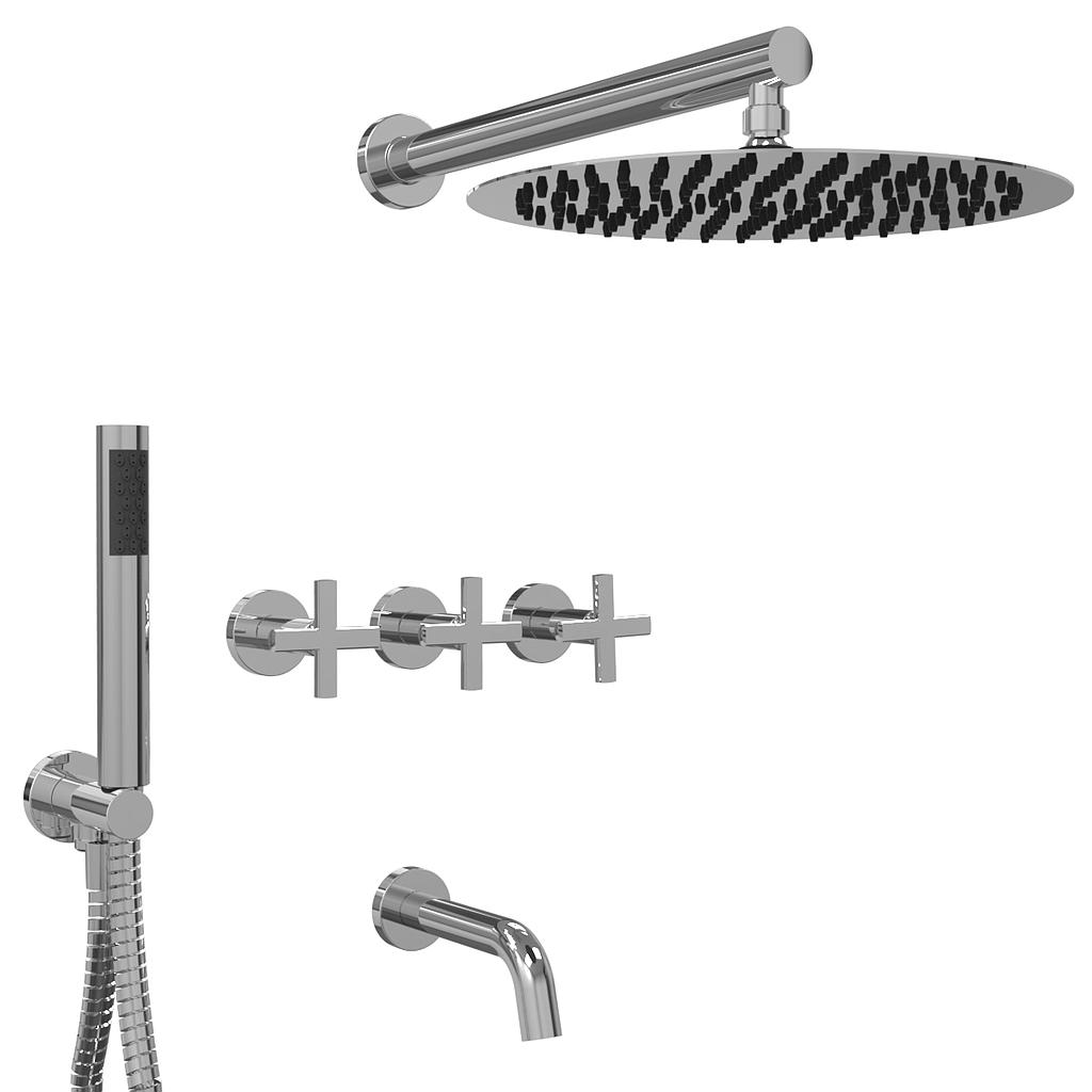 [23815] GRIFERIA BICOMANDO DUCHA CON TRANSFERENCIA 3 VIAS CON DUCHADOR FLAT CRUZ CROMO HIDROMET – 10 AÑOS DE GARANTÍA [84105CRCR]