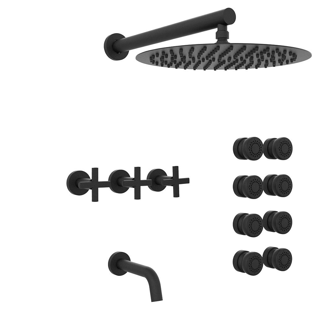 [23834] GRIFERIA BICOMANDO DUCHA CON TRANSFERENCIA 3 VIAS CON ESCOCESA FLAT CRUZ BLACK HIDROMET – 10 AÑOS DE GARANTÍA [84140NEGR]