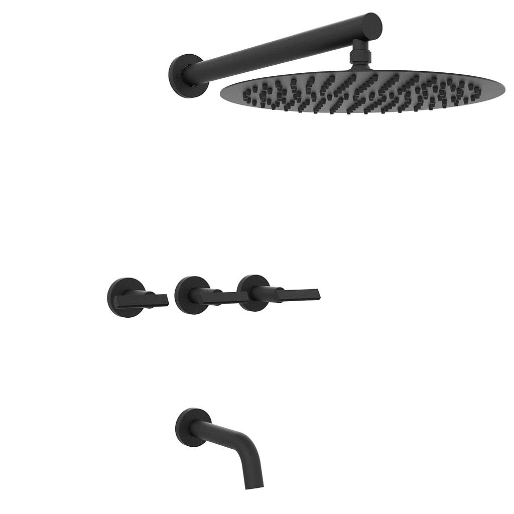 [23841] GRIFERIA BICOMANDO DUCHA CON TRANSFERENCIA FLAT LEVER BLACK HIDROMET – 10 AÑOS DE GARANTÍA [84108NEGR]