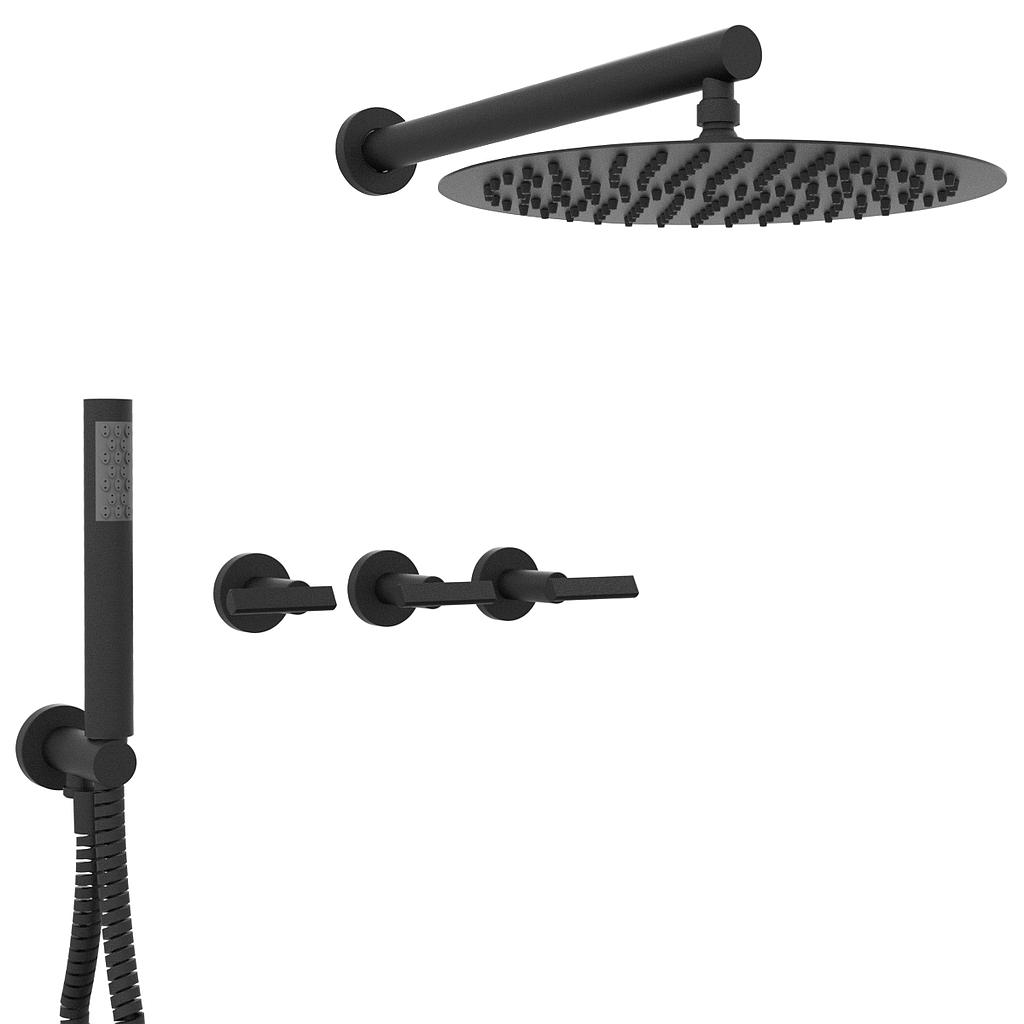 [23846] GRIFERIA BICOMANDO DUCHA CON TRANSFERENCIA 2 VIAS CON DUCHADOR FLAT LEVER BLACK HIDROMET – 10 AÑOS DE GARANTÍA [84165NEGR]