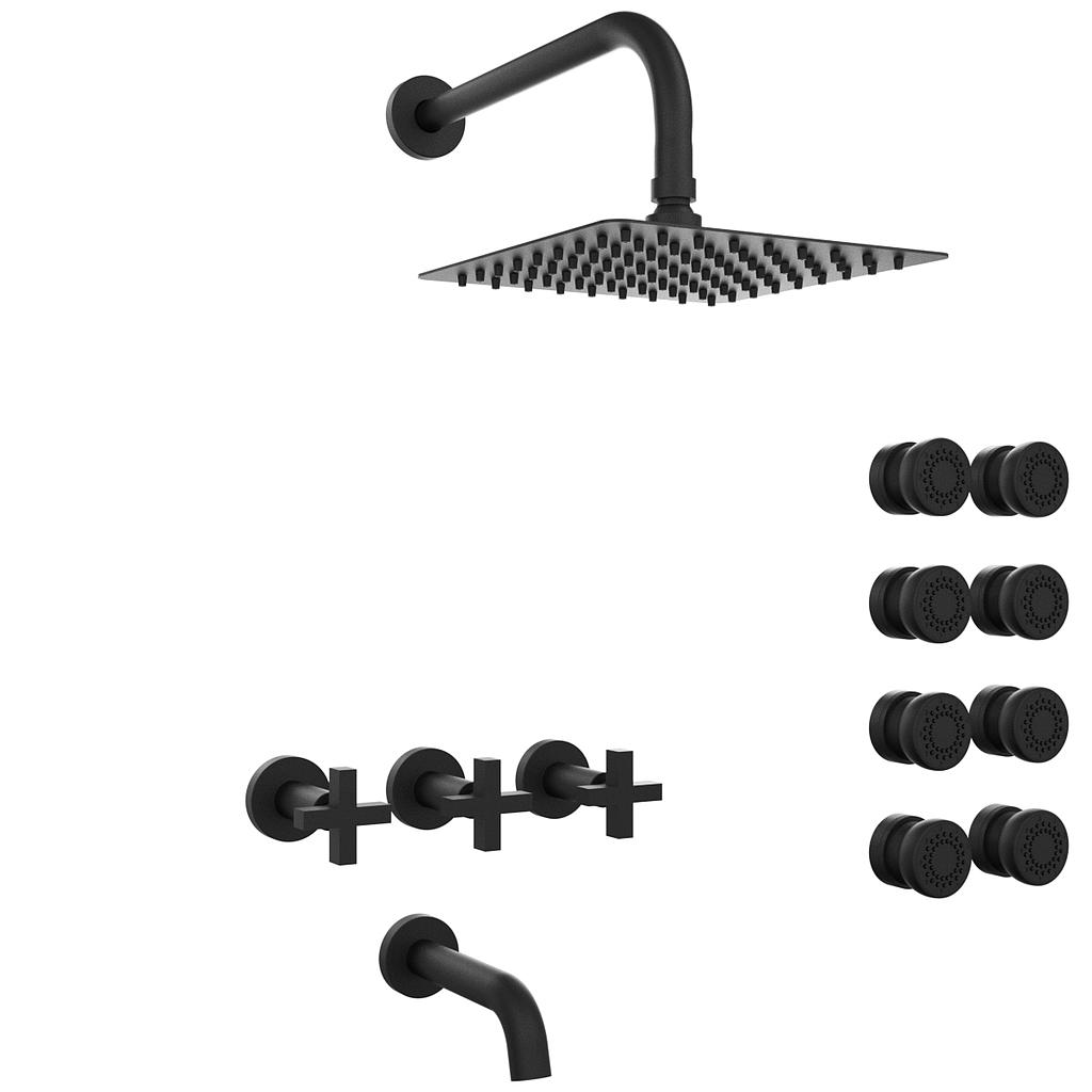 [23911] GRIFERIA BICOMANDO DUCHA 3 VIAS CON ESCOCESA LOOK CRUZ BLACK HIDROMET – 10 AÑOS DE GARANTÍA [31140NEGR]