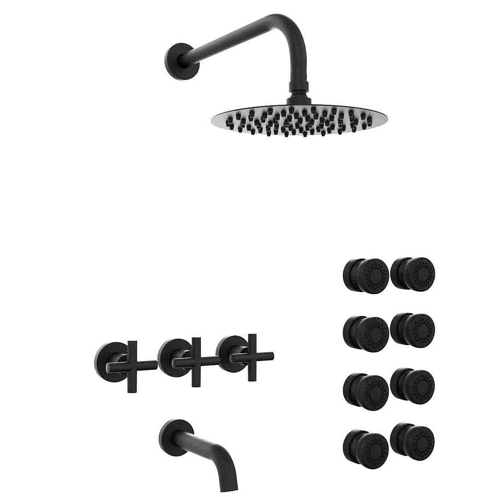 [23950] GRIFERIA BICOMANDO DUCHA 3 VIAS CON ESCOCESA SUN CRUZ BLACK HIDROMET – 10 AÑOS DE GARANTÍA [4540NEGR]