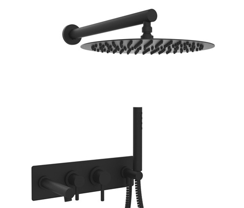 [24123] GRIFERIA MONOCOMANDO DUCHA 3 VIAS PICO CON LLUVIA CON DUCHADOR  INTEGRAL ONE BLACK – 10 AÑOS DE GARANTÍA [3008NEGR]